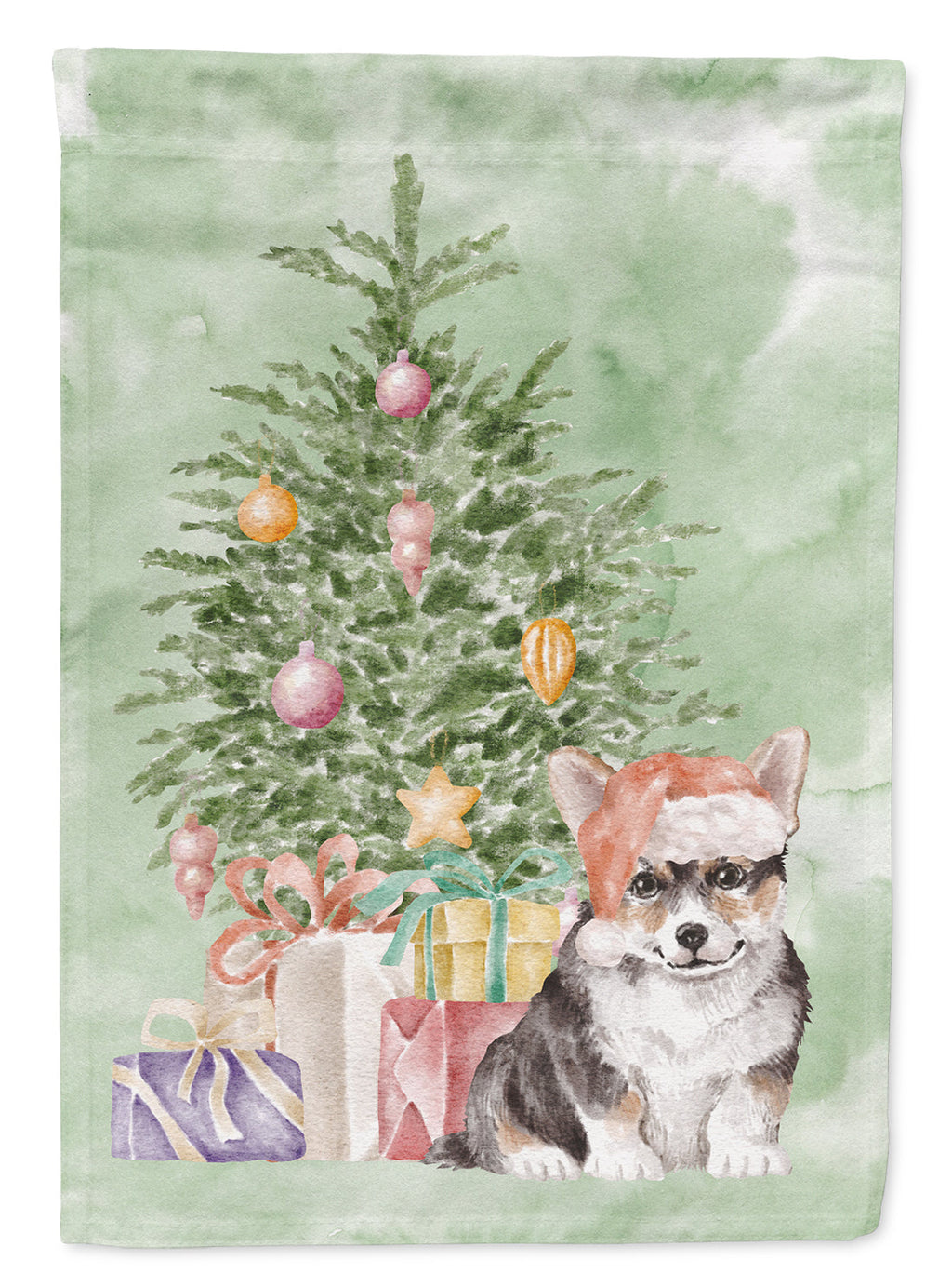 Corgi Puppy Christmas Presents and Tree Garden Flag