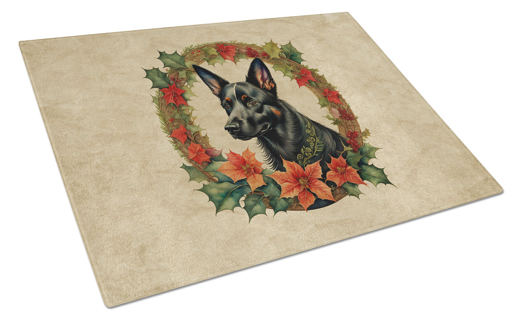 Australian Kelpie Christmas Flowers Glass Cutting Board