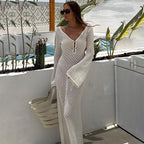 White Crochet Knit Maxi Beach Cover-Up Dress