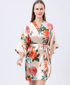Summer Women's Nightgown with Hand-painted Peony Robe