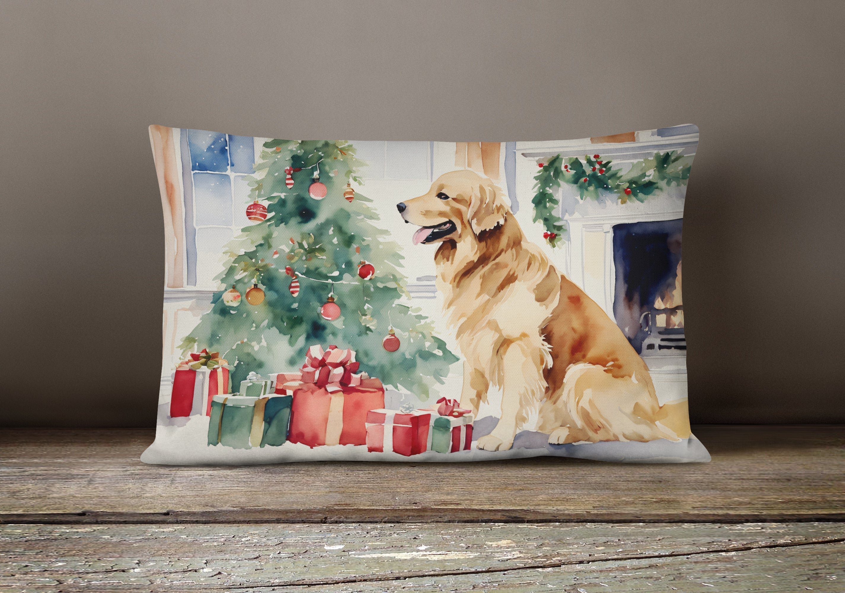 Golden Retriever Cozy Christmas Throw Pillow