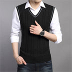 Men's Sleeveless Knit Pullover Sweater with V-Neck | Streetwear