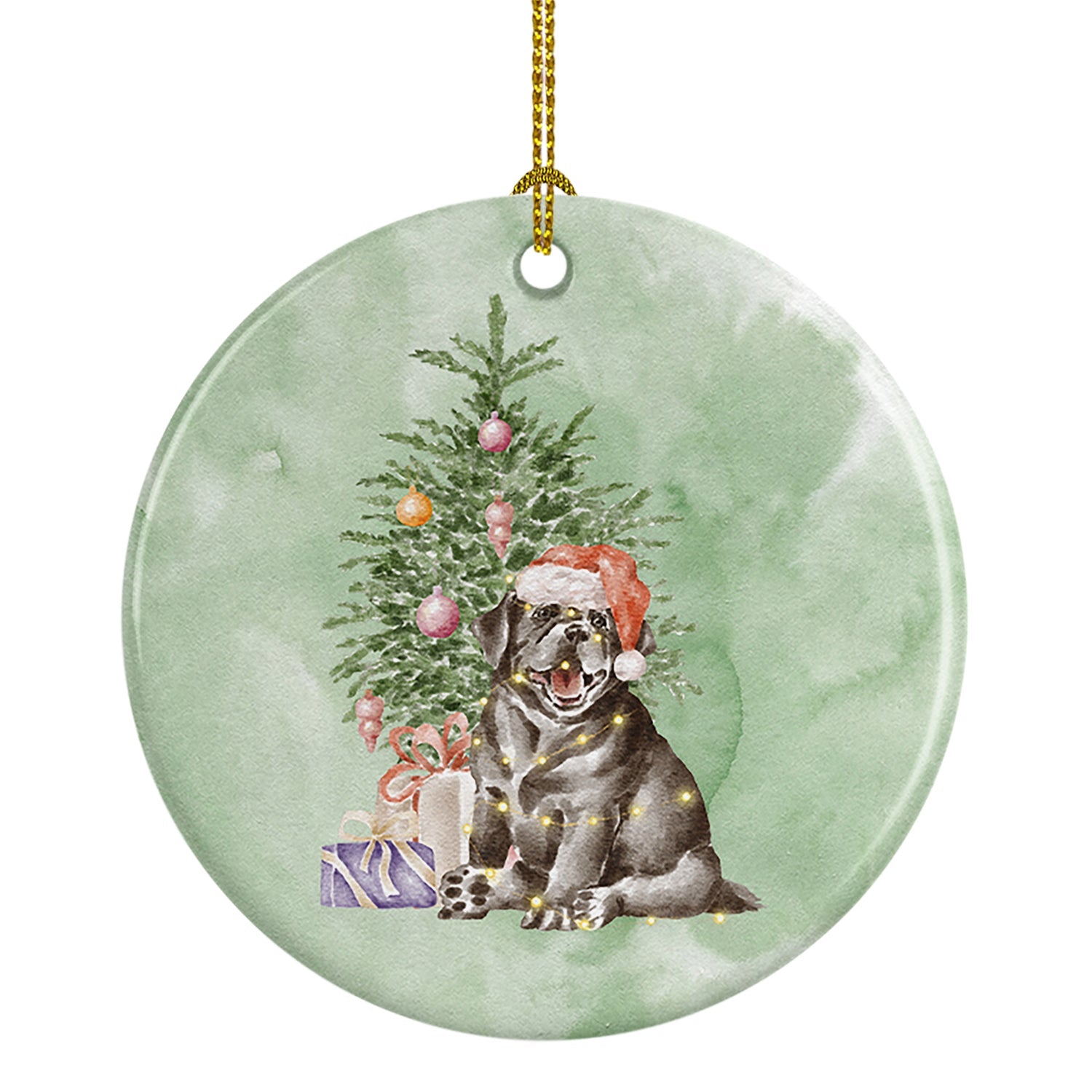 Labrador Retriever Black Puppy Christmas Presents and Tree Ceramic Ornament