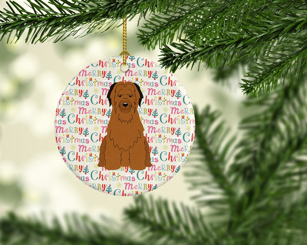 Merry Christmas Briard Brown Ceramic Ornament