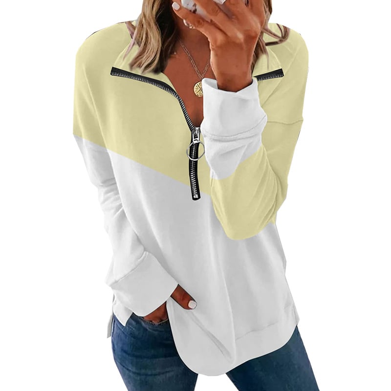 Contrast Color Loose Zip Pullover Sweatshirt Top | Streetwear