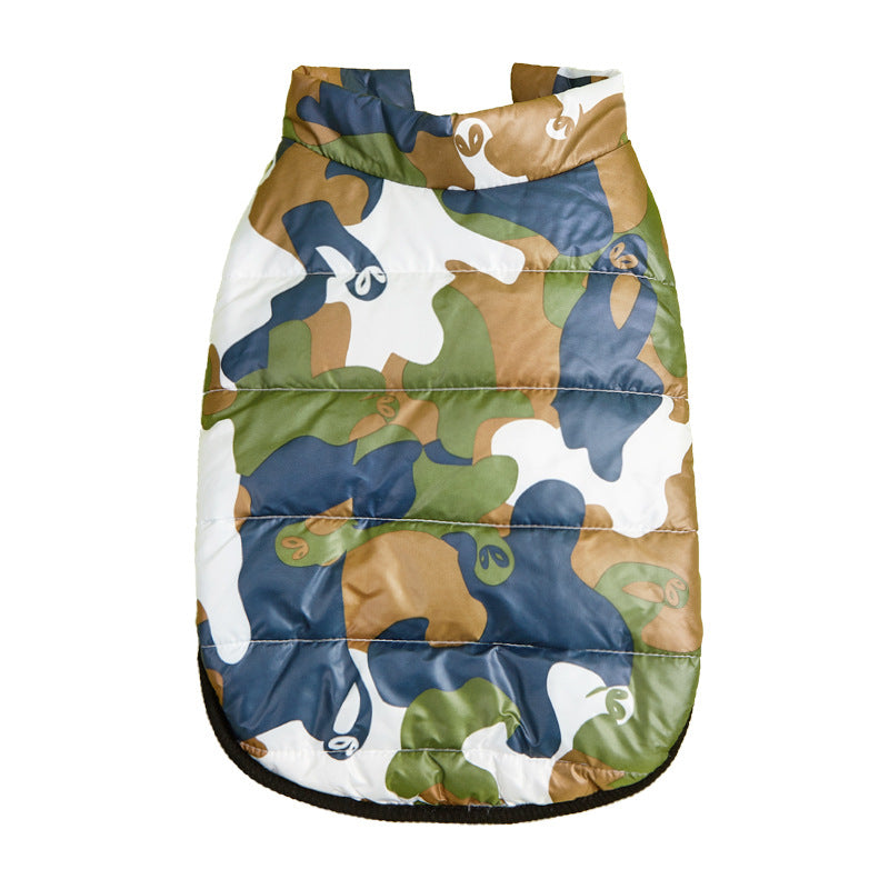 Velvet Padded Jacket for Pets in Camouflage Design