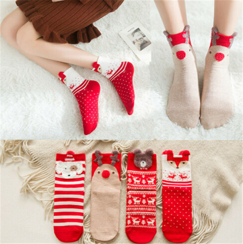 Autumn Winter Colorful Red Cartoon Christmas Socks