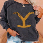 Printed Round Neck Casual Loose Sweater