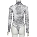 2020 Summer Women's Fashion Print Long Sleeve Bodysuit