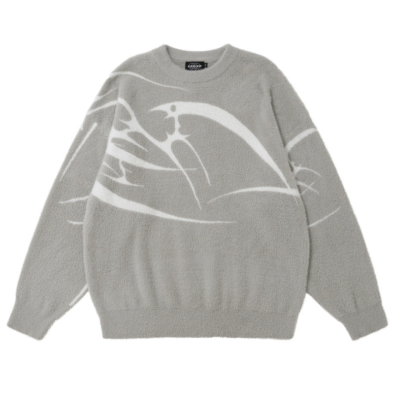 Loose Jacquard Round Neck Sweater for Men