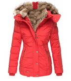 Fur collar long sleeve slim-fit cotton coat