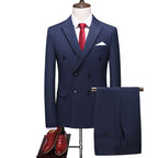 Men's Double Breasted Solid Color Coat Trousers Suit