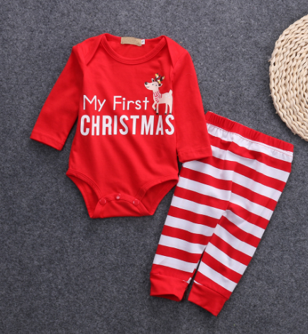 Children's Christmas Romper Set with Long Pants & Sleeves