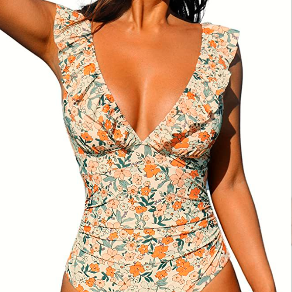 Women's Sexy One-Piece Swimsuit with Ruffle Back