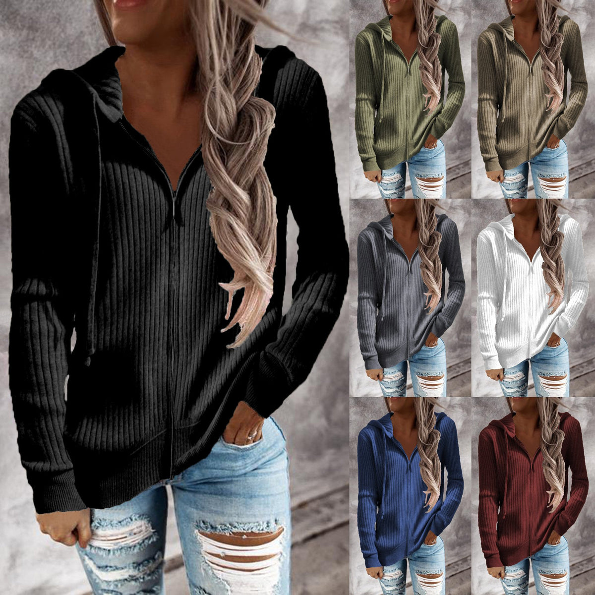 Loose Fit Women's Hooded Zip Sweatshirt Jacket | Streetwear