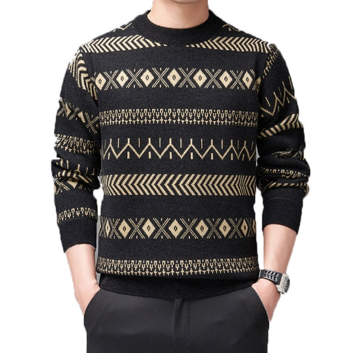 Men's Round Neck Striped Sweater