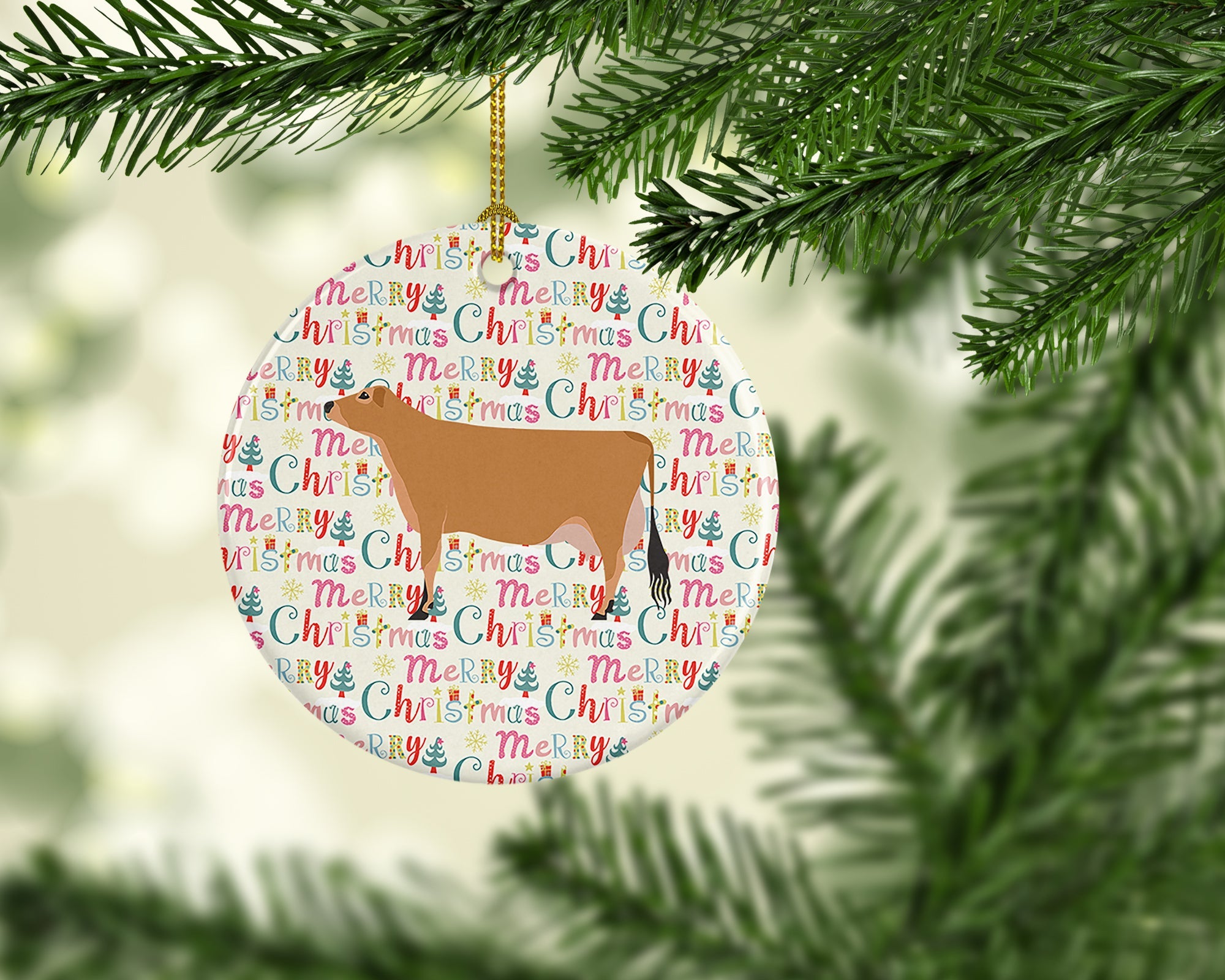 Jersey Cow Christmas Ceramic Ornament