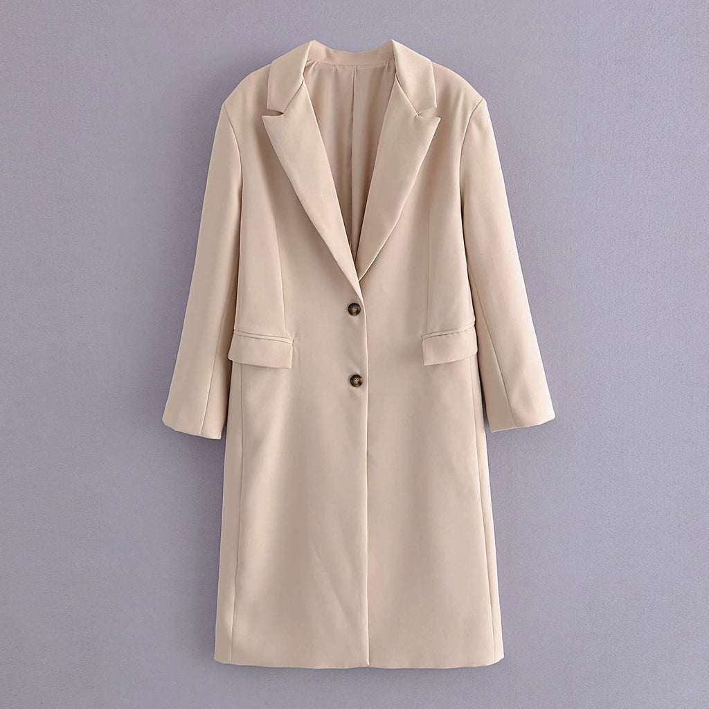 Mid-Length Neutral Linen Wind Coat Suit Jacket