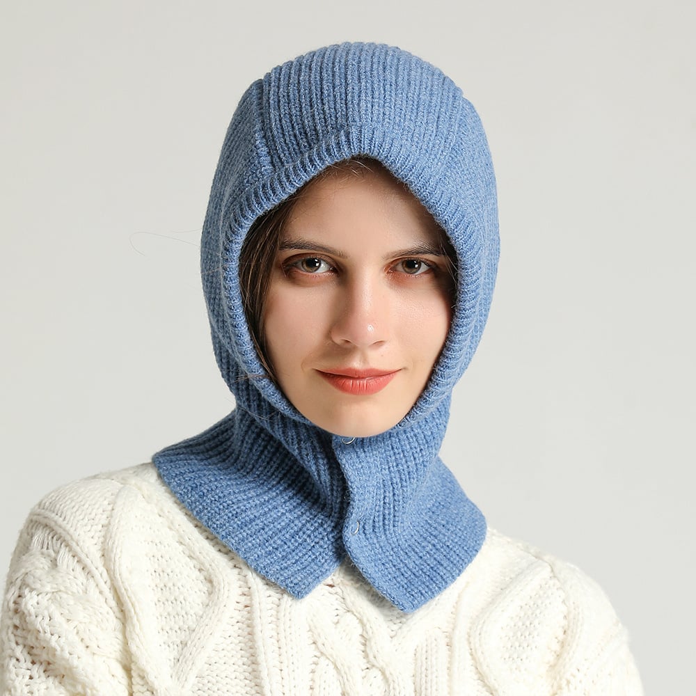 One Piece Warm Wool Hat with Neckband | Embroidered Cap