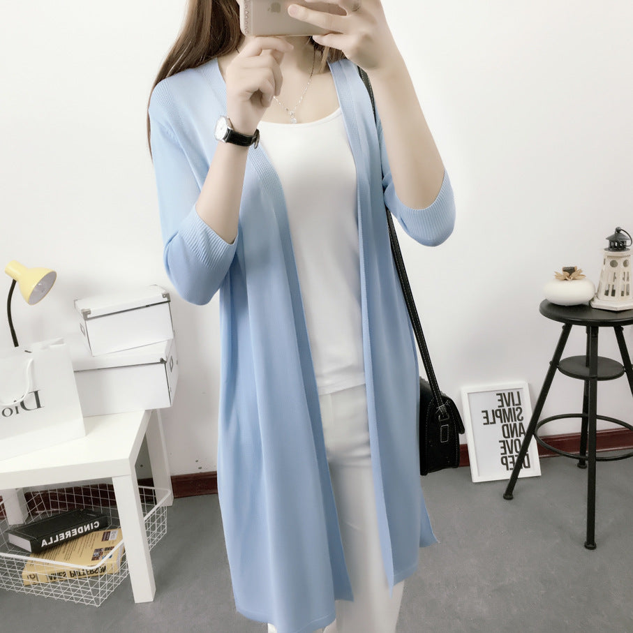 Mid-Length Knitted Sweater Cardigan with Scarf Shawl