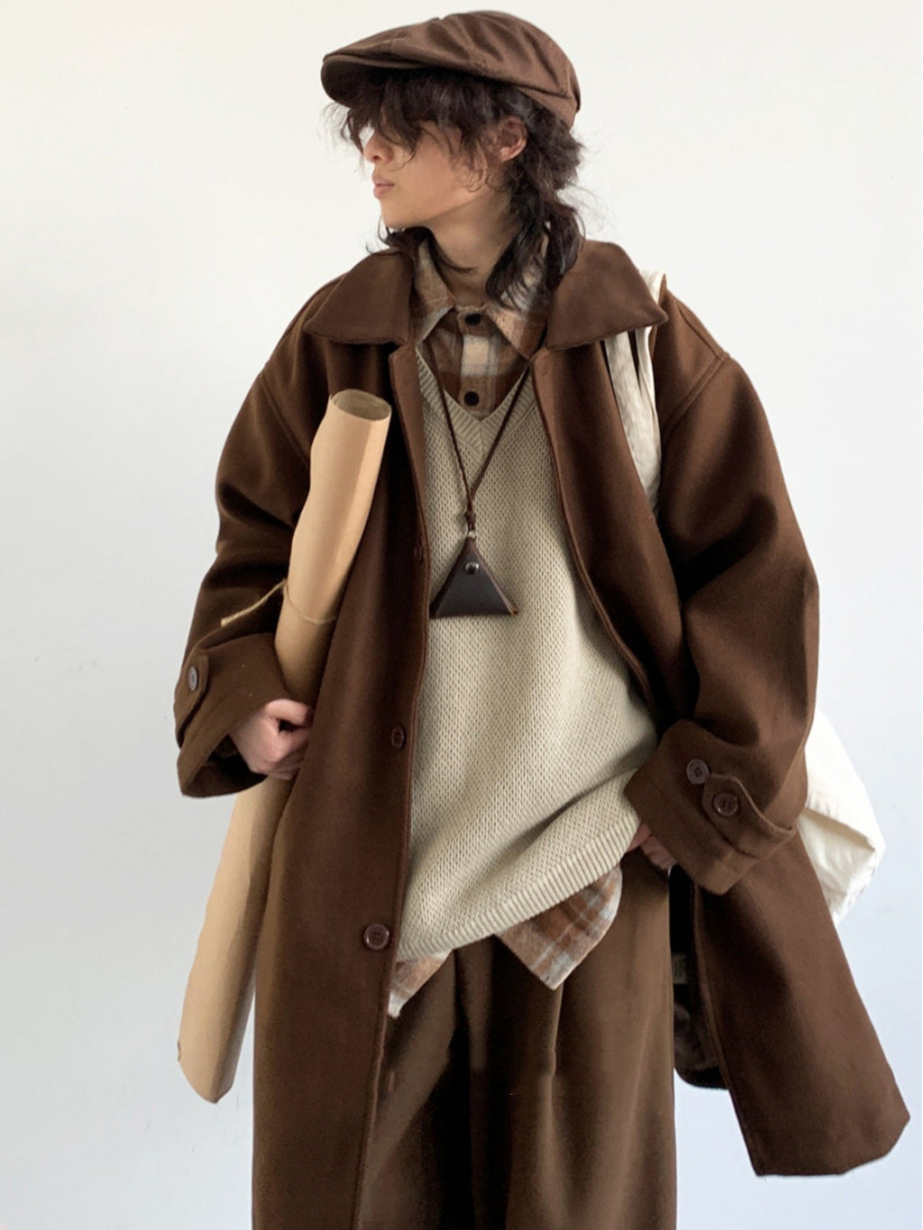 Japanese Retro Brown Woolen Coat