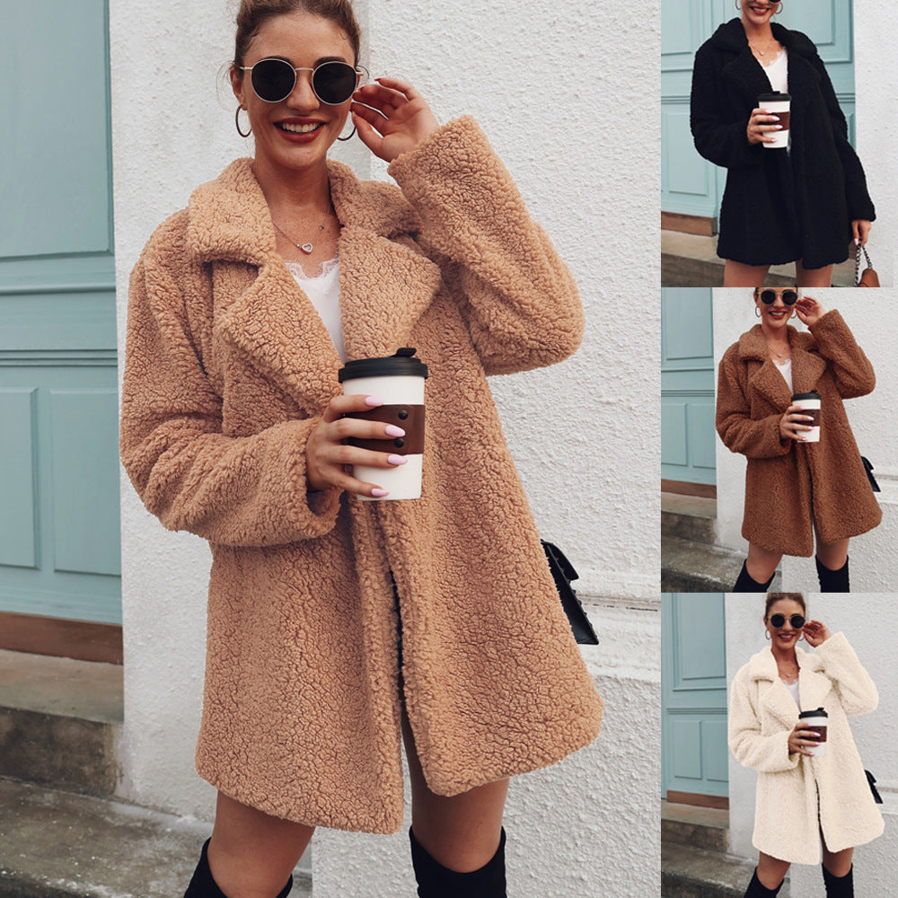 Faux Lamb Wool Lapel Style Coat