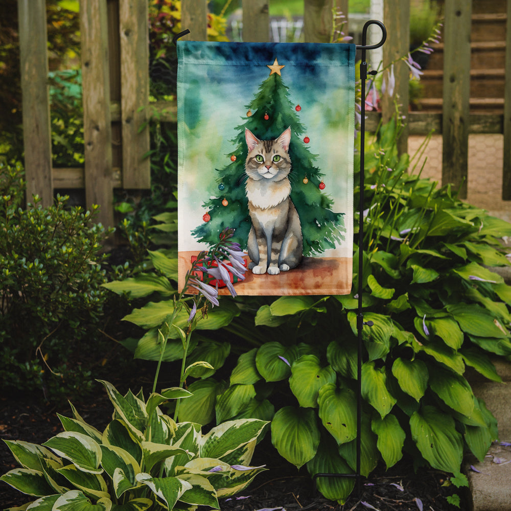 Dwelf Cat By the Christmas Tree Garden Flag