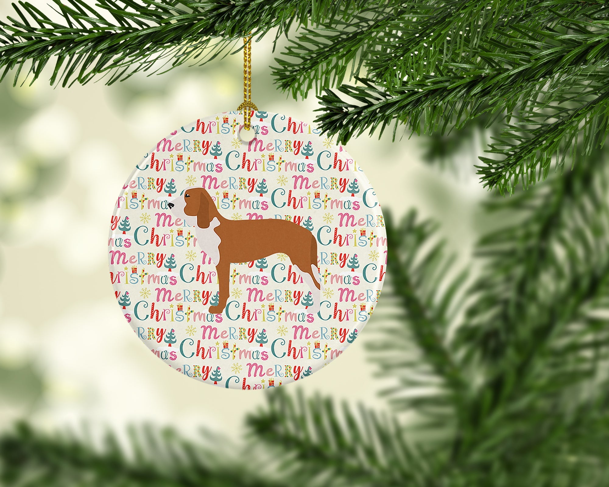 Spanish Hound Merry Christmas Ceramic Ornament