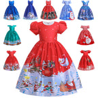 Girls' Long Santa Print Dress for Christmas