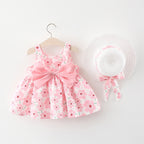 Summer Baby Girl Beach Dress with Cute Bow and Print
