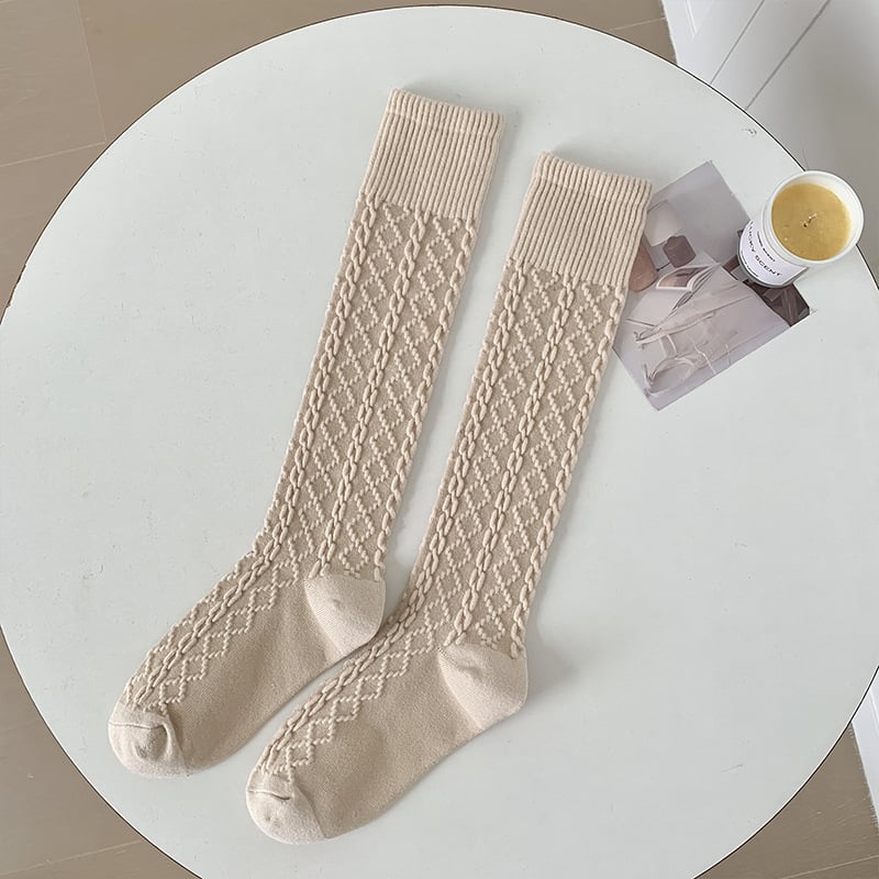Knee-Length Cashmere Socks in Warm Hemp Pattern