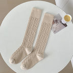 Knee-Length Cashmere Socks in Warm Hemp Pattern