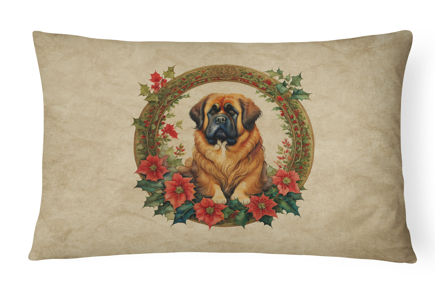 Tibetan Mastiff Christmas Flowers Throw Pillow
