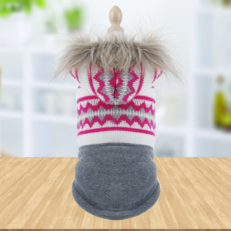 Two-Legged Dog Coat with Big Fur Collar Trench