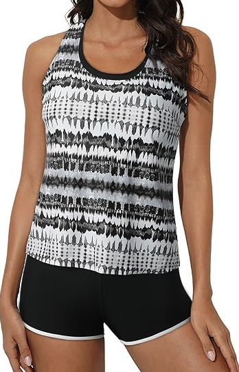 Printed Racerback Tankini Swim Set