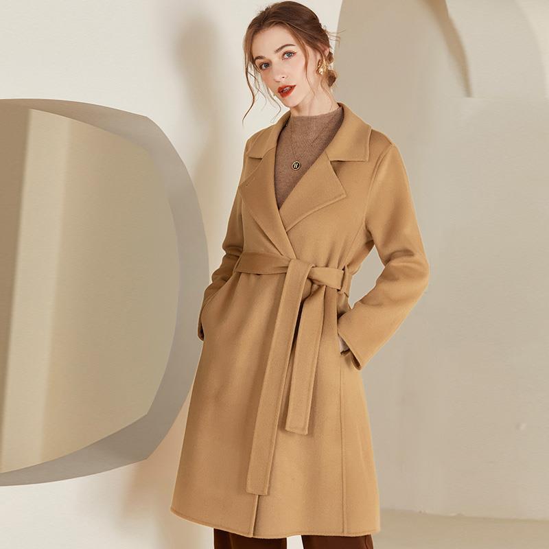 Reversible Mid-length Women's Wool Belted Coat