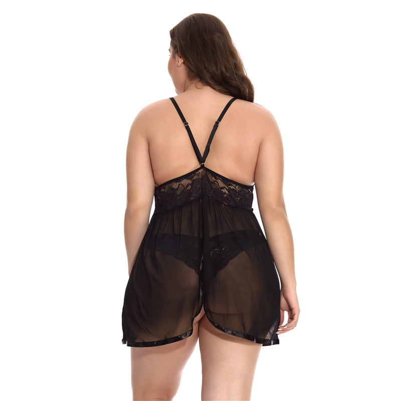 Sexy Transparent Lace Nightgown with Lace Collar