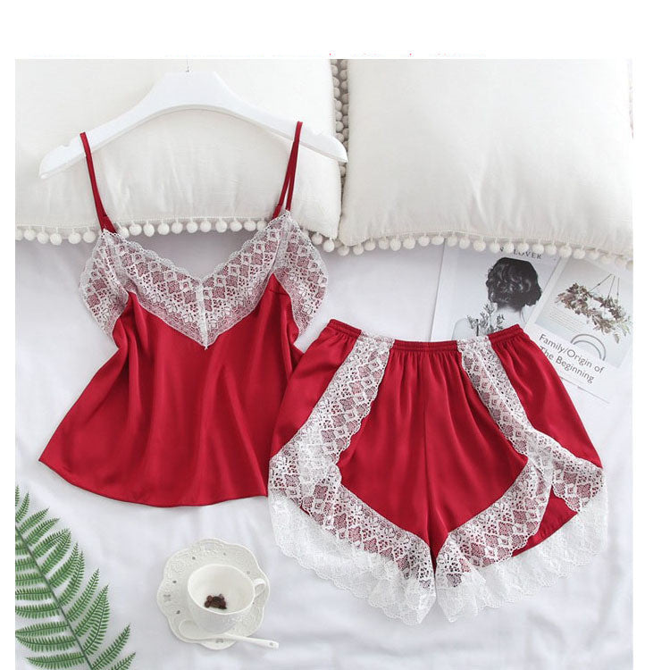 Lace Silk Camisole and Shorts Sleepwear Set
