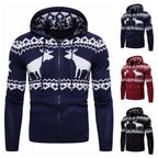 Men's Christmas Reindeer Knit Zipper Hoodie Sweater | Streetwear