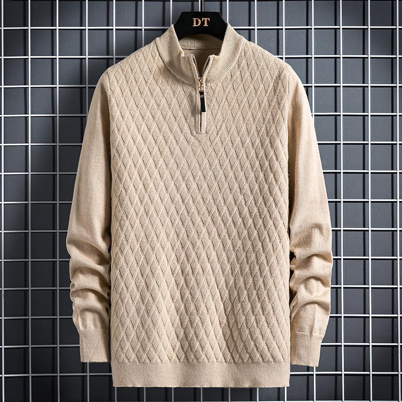Men's Half Zip Diamond Lattice Sweater for Fall/Winter