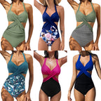 Multicolor Women's One-Piece Swimsuit with Cross Design