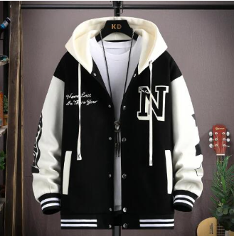 Men's Varsity Hooded Jacket with Embroidery (One Piece)