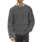 Men's Solid Color Round Neck Sweater - European Style