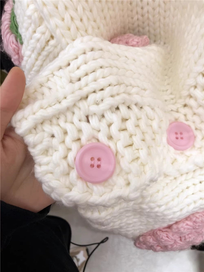 Handmade Strawberry Knitted Cardigan for Women