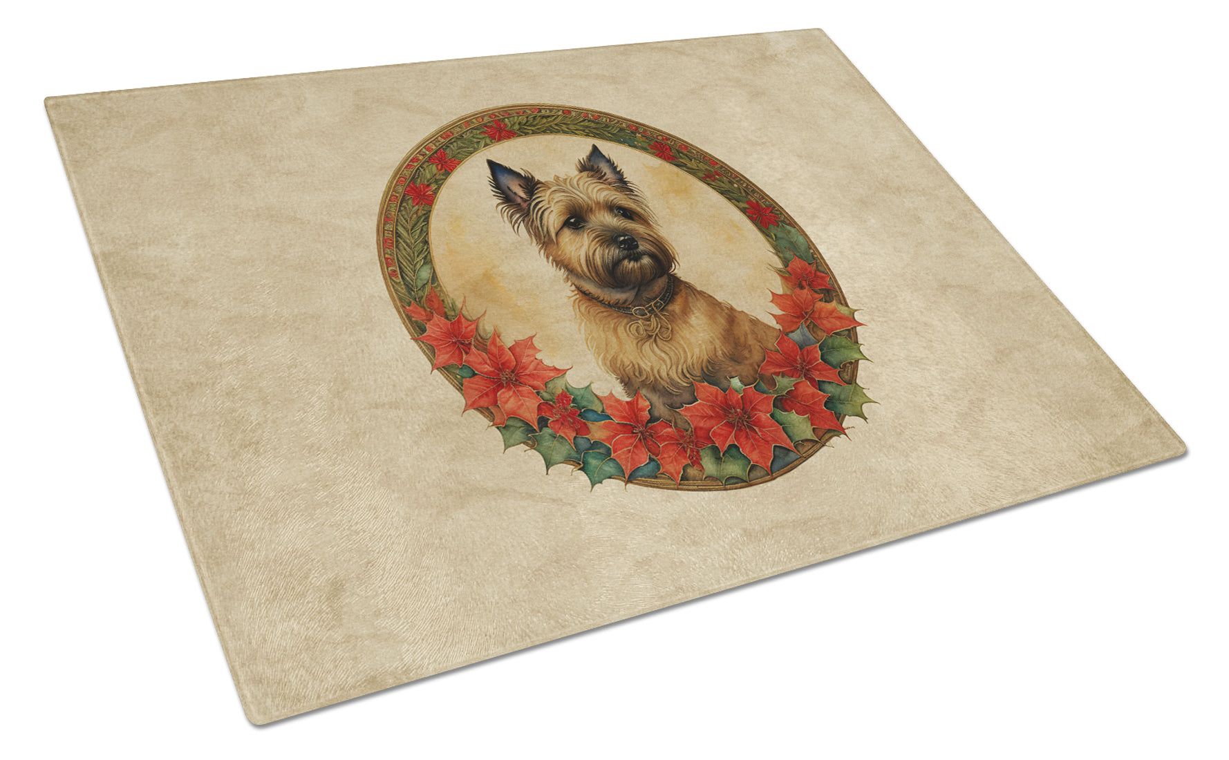 Cairn Terrier Christmas Flowers Glass Cutting Board
