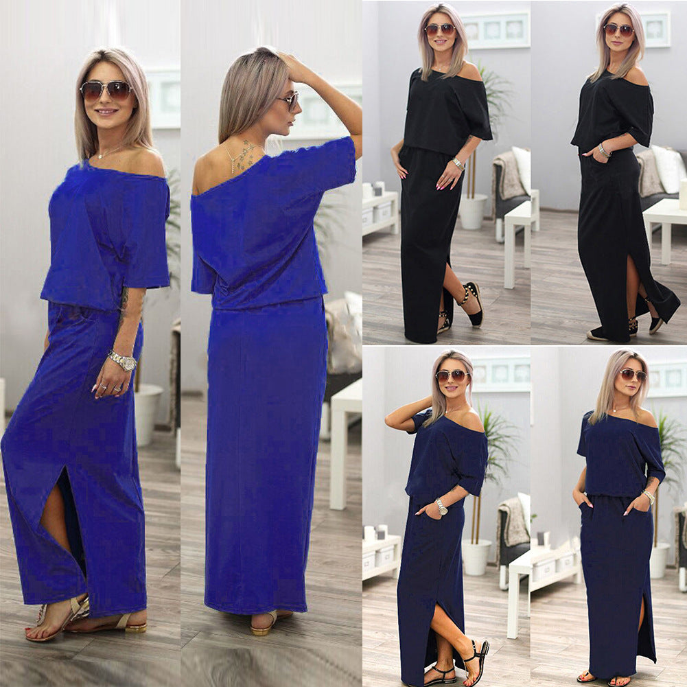 Summer Women's Dress with Side Slits and Pockets