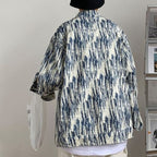 Men's Tie Dye Denim Jacket - Loose Lapel Long Sleeve Top