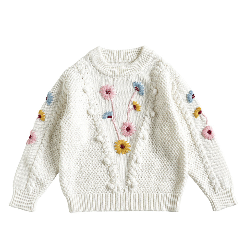 Hand Embroidered Flower Baby Cotton Pullover Sweater