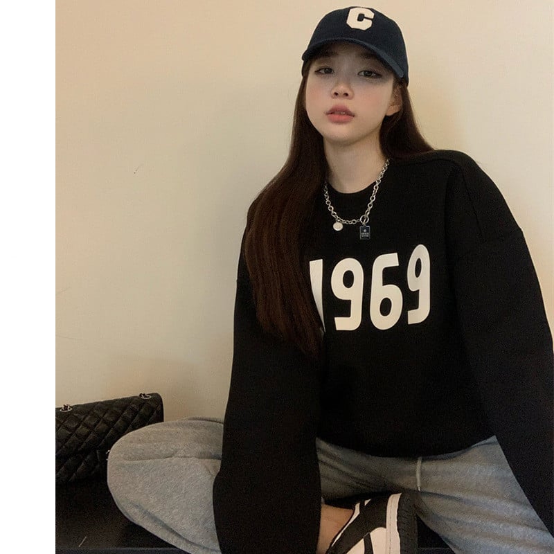Women's Printed Loose Round Neck Pullover Sweater | Streetwear