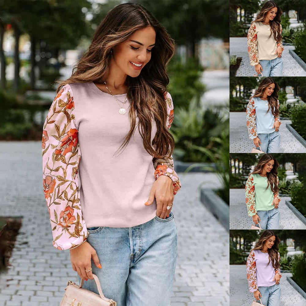 Printed Lantern Sleeve Casual Sweater for Women